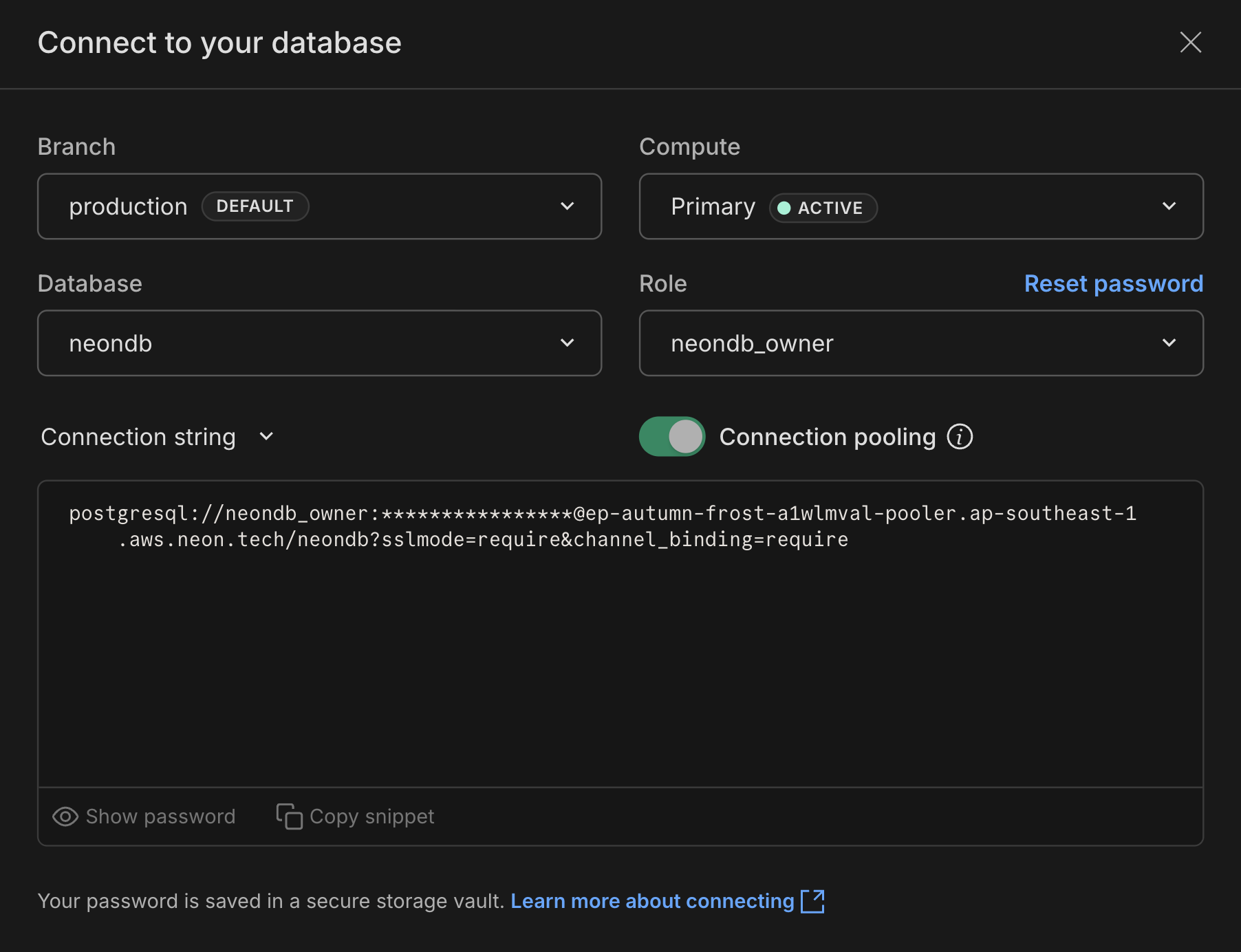 Connection details modal